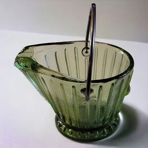 Vtg 60's Hazel Atlas Glass Company Green Glass Ashtray Toothpick Holder Bucket